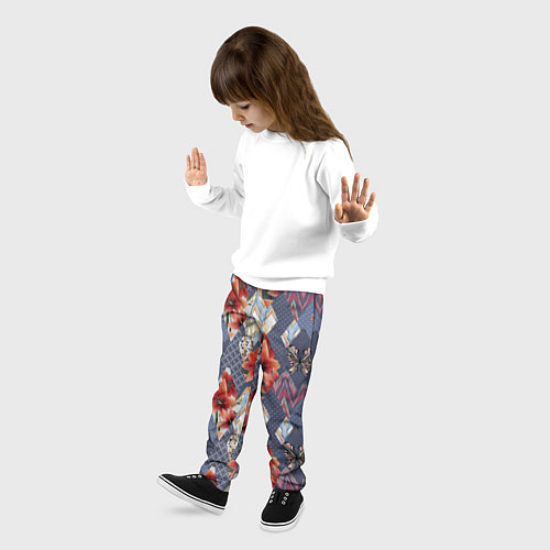 Детские брюки Оранжево-серый пэчворк / 3D-принт – фото 3