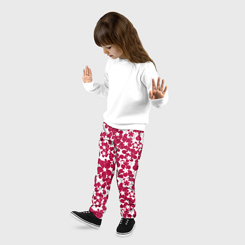 Детские брюки Бело-красный цветочный / 3D-принт – фото 3