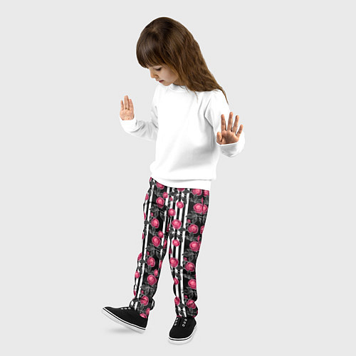 Детские брюки Акварельные розы на полосатом / 3D-принт – фото 3