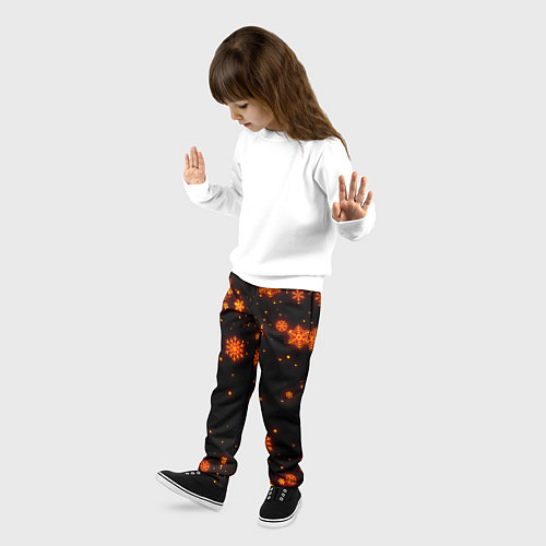Детские брюки ОГНЕННЫЕ НОВОГОДНИЕ СНЕЖИНКИ НЕОН / 3D-принт – фото 3