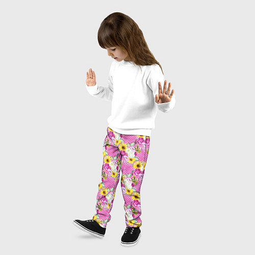 Детские брюки Полевые фиолетовые и желтые цветочки / 3D-принт – фото 3