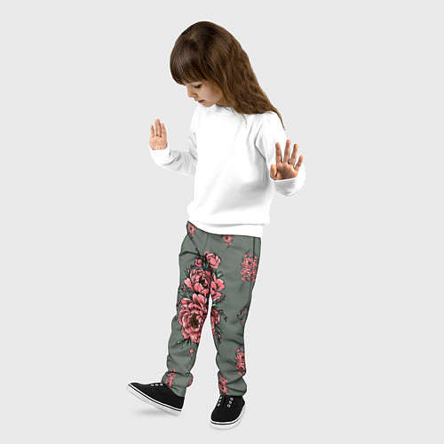 Детские брюки Нежные пионы на сером фоне / 3D-принт – фото 3