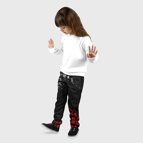 Детские брюки КРАСНО БЕЛЫЕ ИЕРОГЛИФЫ ЯПОНИЯ БРЫЗГИ / 3D-принт – фото 3
