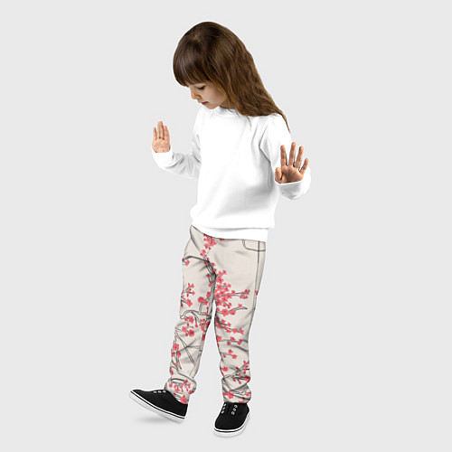 Детские брюки Красные цветы на ветках / 3D-принт – фото 3