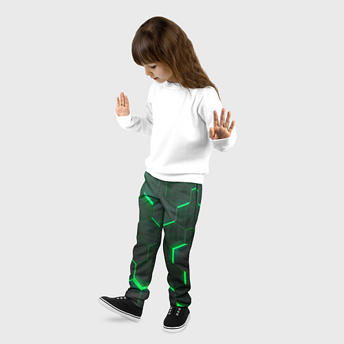 Детские брюки Неоновые соты - Green / 3D-принт – фото 3