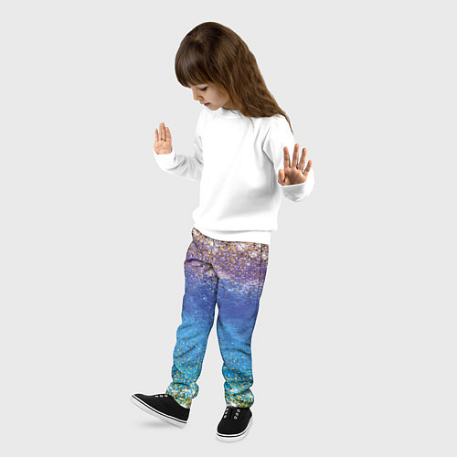 Детские брюки Градиент акварельный с золотым сияющим глиттером Б / 3D-принт – фото 3