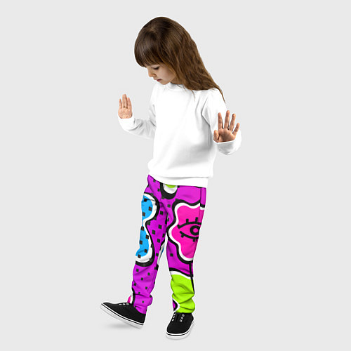 Детские брюки Яркий абстрактный узор в стиле 90х, неоновые цвета / 3D-принт – фото 3