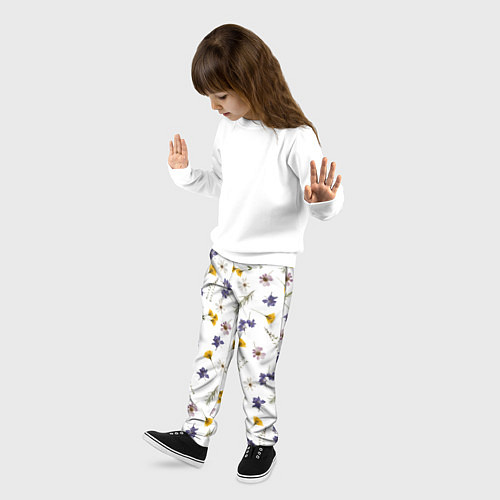Детские брюки Простые цветы на белом фоне / 3D-принт – фото 3