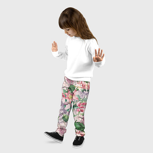 Детские брюки Цветы Розовые Лилии и Сирень / 3D-принт – фото 3