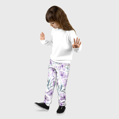 Детские брюки Цветы Фиолетовые Нарисованные Акварелью / 3D-принт – фото 3