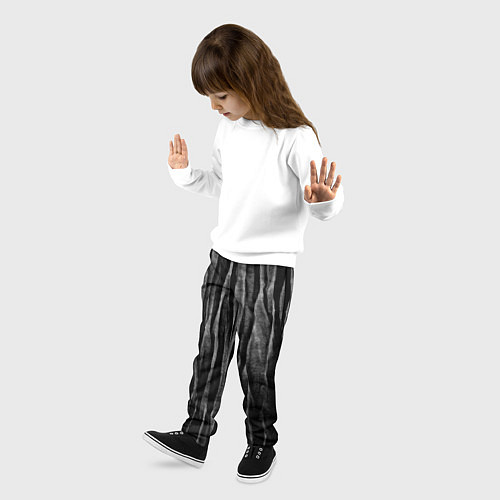 Детские брюки Полосы чорные серые роизвольные random black strip / 3D-принт – фото 3
