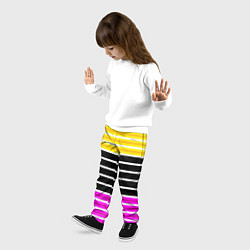 Брюки детские Желтые розовые и черные полосы на белом, цвет: 3D-принт — фото 2
