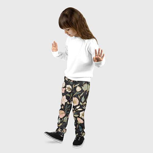 Детские брюки Цветы Астры На Чёрном Фоне / 3D-принт – фото 3
