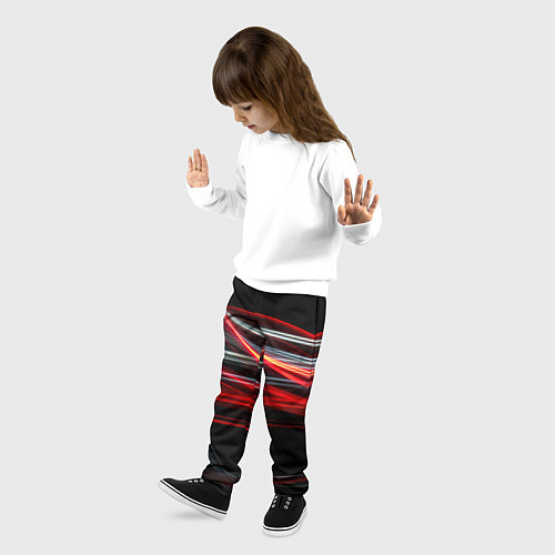 Детские брюки Волнообразные линии неона - Красный / 3D-принт – фото 3