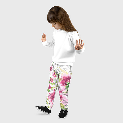 Детские брюки Полевые цветы Акварель Лето / 3D-принт – фото 3
