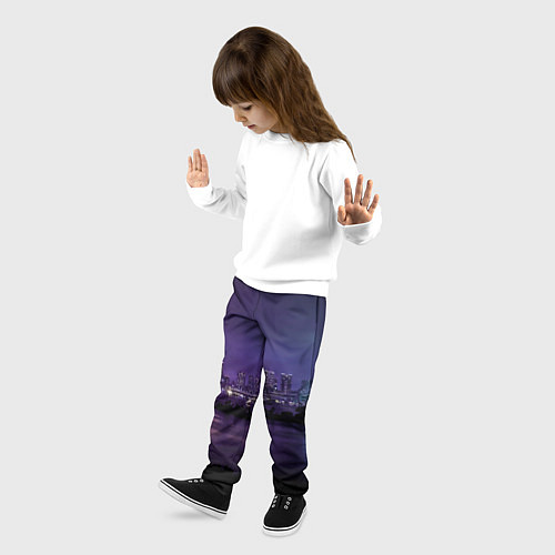 Детские брюки Неоновый город с рекой - Фиолетовый / 3D-принт – фото 3