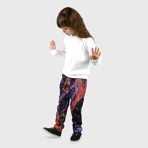 Детские брюки Неоновые краски во тьме - Оранжевый и фиолетовый / 3D-принт – фото 3