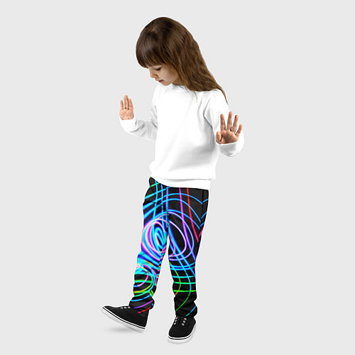 Детские брюки Неоновое множество линий - Голубой / 3D-принт – фото 3