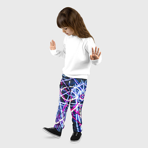 Детские брюки Неоновые хаотичные линии и буквы - Синий / 3D-принт – фото 3