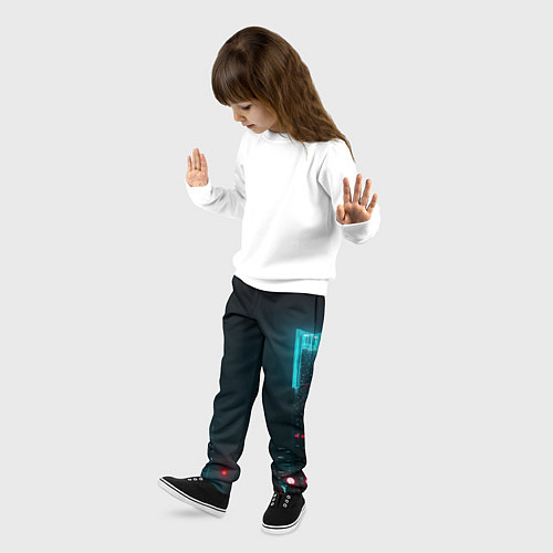 Детские брюки Неоновые высотки в городе - Светло-синий / 3D-принт – фото 3