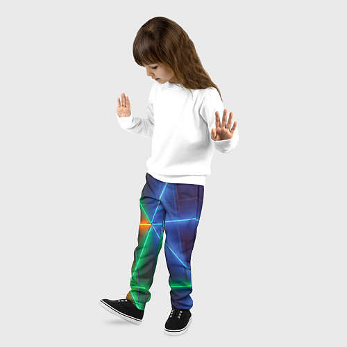 Детские брюки Неоновые лучи разных цветов - Синий / 3D-принт – фото 3