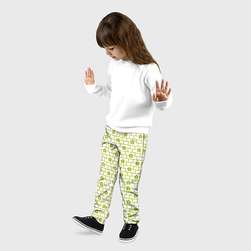 Детские брюки Зеленые кирпичики и цветы / 3D-принт – фото 3
