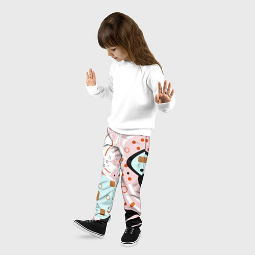 Детские брюки Абстрактные фигуры с пальмовыми листами на розовом / 3D-принт – фото 3