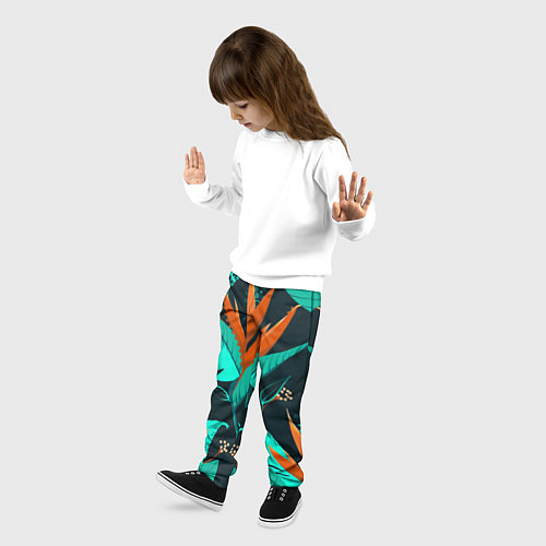 Детские брюки Оранжевый цветок с голубыми листами / 3D-принт – фото 3