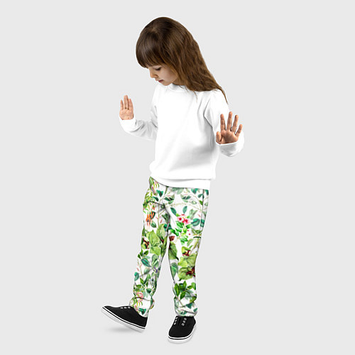 Детские брюки Яркие Зелёные Цветы / 3D-принт – фото 3