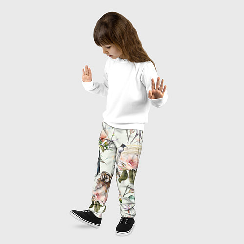 Детские брюки Цветы Нарисованные Магнолии и Птицы / 3D-принт – фото 3