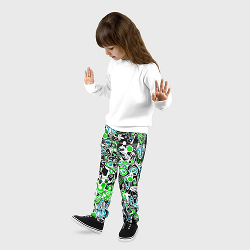 Детские брюки Зелено-голубой абстрактный узор / 3D-принт – фото 3