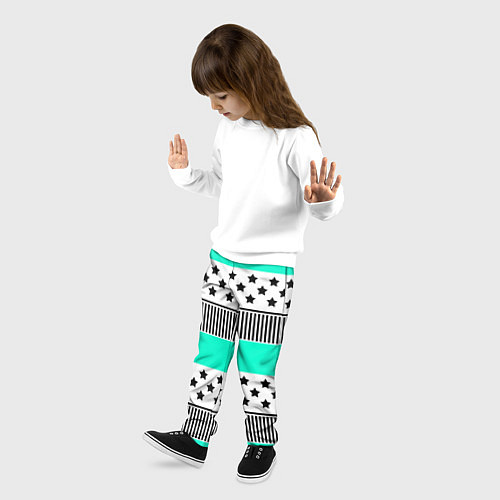 Детские брюки Комбинированный полосатый черно-голубой узор / 3D-принт – фото 3