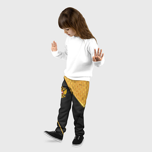 Детские брюки Герб России на черном фоне с золотыми вставками / 3D-принт – фото 3