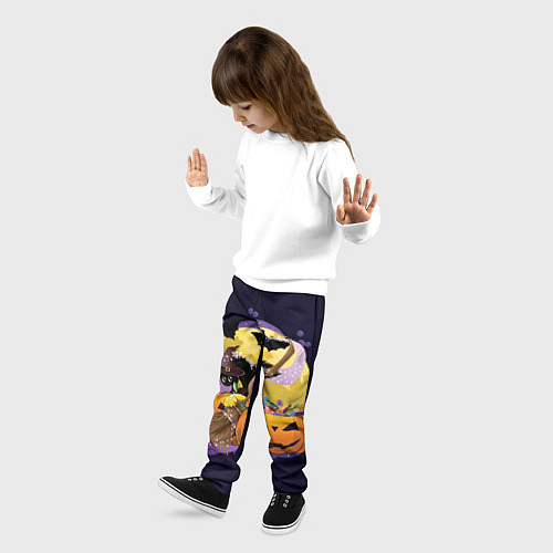Детские брюки Чёрный котёнок и тыквы / 3D-принт – фото 3