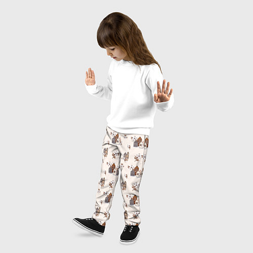 Детские брюки Хюгге паттерн с домиками и цветами хлопка / 3D-принт – фото 3