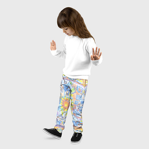Детские брюки Жизнь офисного работника рисунок цветными карандаш / 3D-принт – фото 3