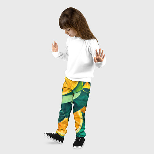 Детские брюки Листья монстеры и дольки апельсинов / 3D-принт – фото 3