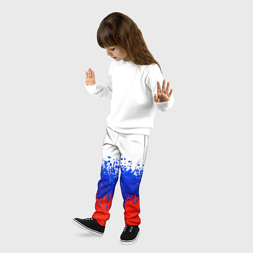 Детские брюки Флаг России с горизонтальными подтёками / 3D-принт – фото 3