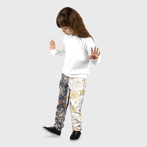 Детские брюки Рождественские милые золотые снежинки / 3D-принт – фото 3