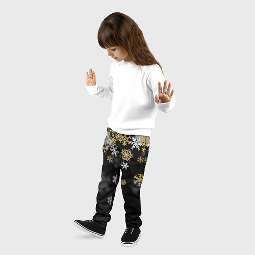 Детские брюки Золотые и белые снежинки / 3D-принт – фото 3