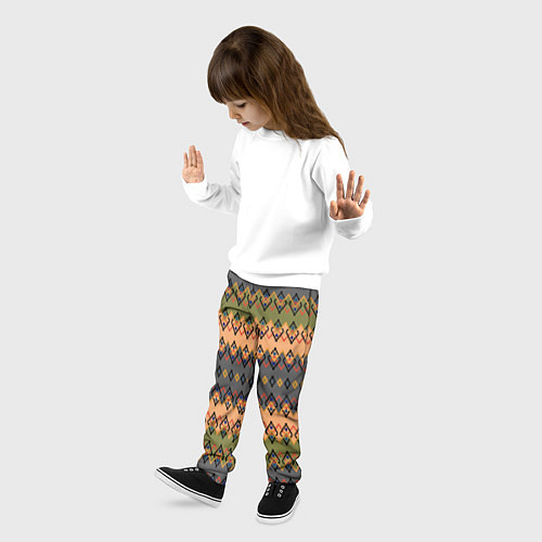 Детские брюки Желто-оливковый полосатый орнамент / 3D-принт – фото 3