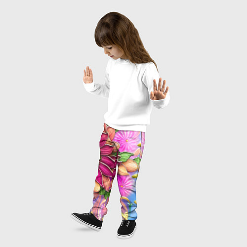 Детские брюки Розовый цветок стеклянный орнамент / 3D-принт – фото 3