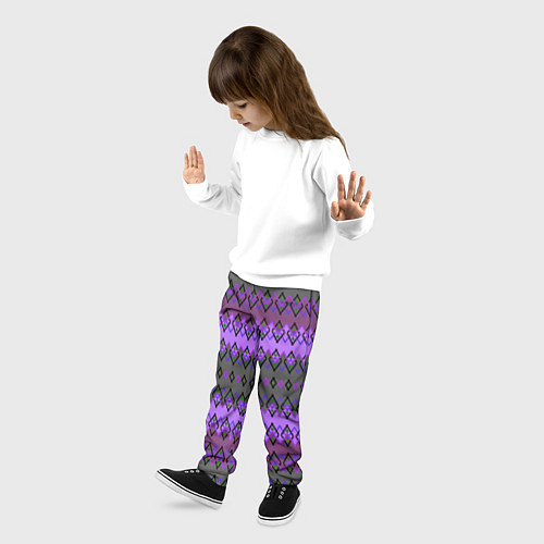 Детские брюки Серо-фиолетовый этнический геометрический узор / 3D-принт – фото 3