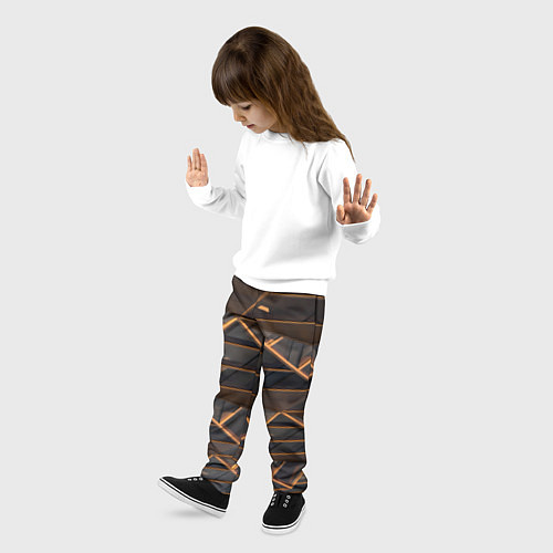 Детские брюки Объёмные оранжевые линии и серые фигуры / 3D-принт – фото 3