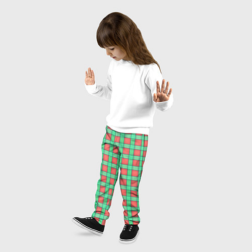 Детские брюки Клетчатый зелено -оранжевый паттерн / 3D-принт – фото 3