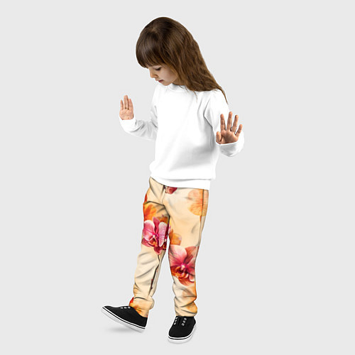 Детские брюки Акварельные цветы - персиковый паттерн / 3D-принт – фото 3