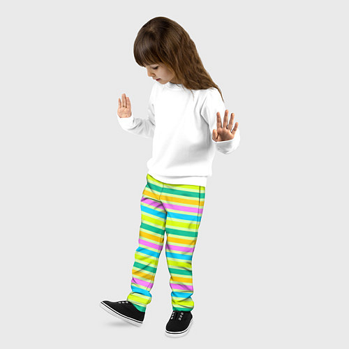 Детские брюки Желто-зеленый полосатый узор / 3D-принт – фото 3