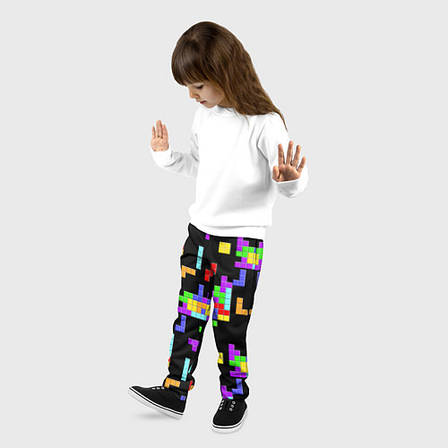 Детские брюки Неоновый тетрис на темном фоне / 3D-принт – фото 3