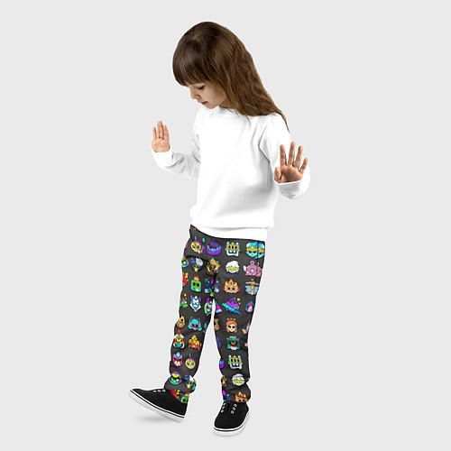 Детские брюки Значки на скины Бравл Старс Brawl Черный фон Пины / 3D-принт – фото 3