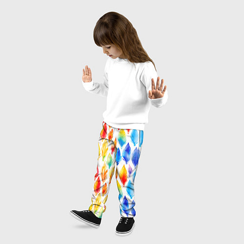 Детские брюки Желто-красно-синие перья тай-дай: паттерн / 3D-принт – фото 3
